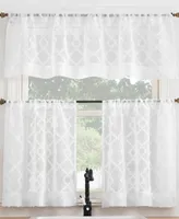 No. 918 Tina Geometric Clipped Semi-Sheer Rod Pocket Kitchen Curtain Valance and Tiers Set of 3, 54" x 36"