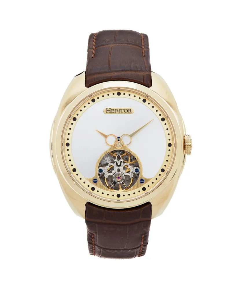 Heritor Automatic Men Roman Leather Watch - Gold/Brown, 46mm