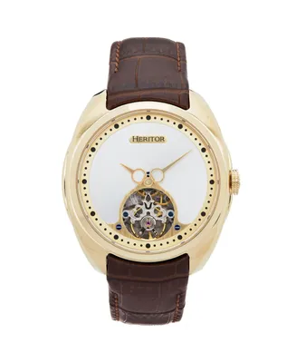 Heritor Automatic Men Roman Leather Watch - Gold/Brown, 46mm