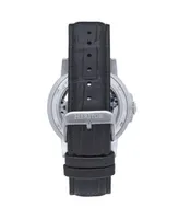 Heritor Automatic Men Xander Leather Watch - Silver/Black, 45mm