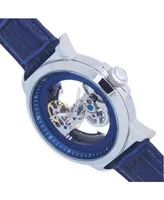 Heritor Automatic Men Xander Leather Watch - Silver/Blue, 45mm