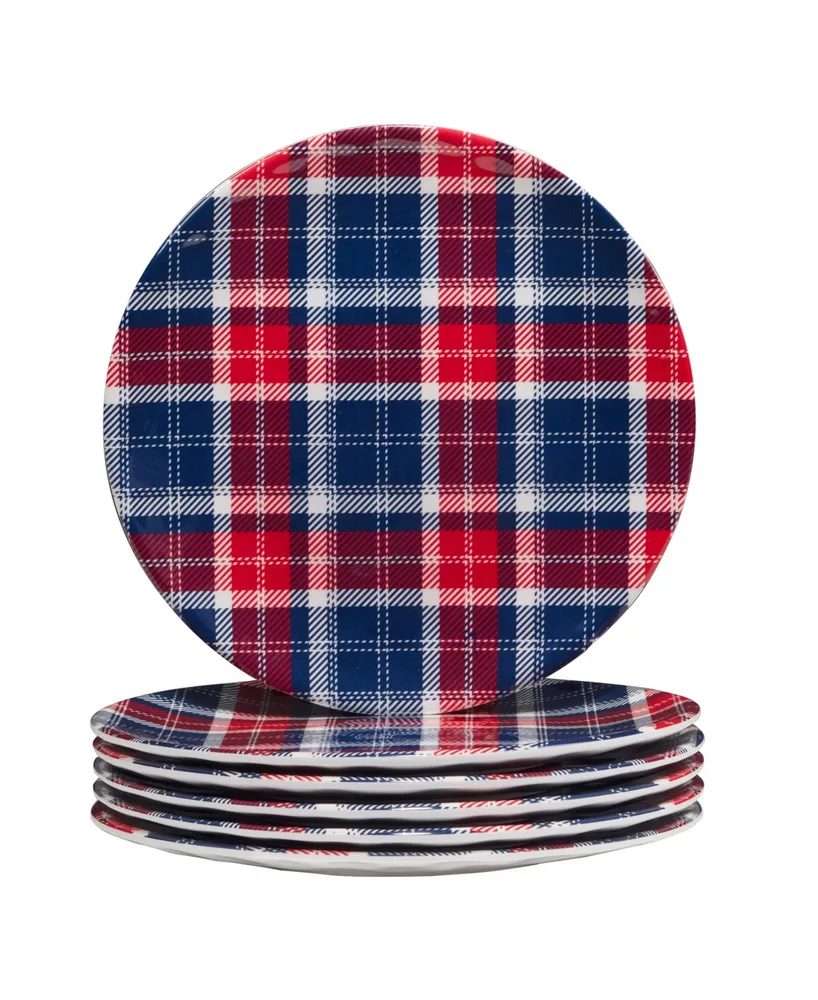 Certified International Patriotic Plaid Melamine Salad Plate, Set of 6