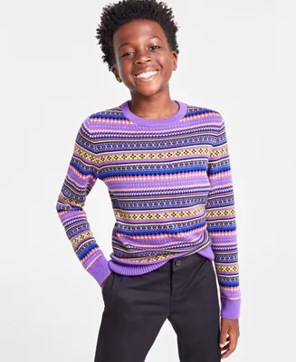 Holiday Lane Big Boys Bright Stripe Fair Isle Sweater, Created for Macy's