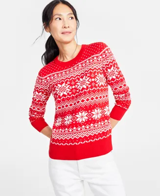 Holiday Lane Women's Festive Fair Isle Snowflake Sweater, Created for Macy's