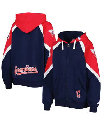 Women's Starter Navy, Red Cleveland Guardians Hail Mary Full-Zip Hoodie