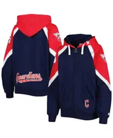 Women's Starter Navy, Red Cleveland Guardians Hail Mary Full-Zip Hoodie