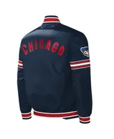 Men's Starter Navy Chicago Cubs Slider Satin Full-Snap Varsity Jacket