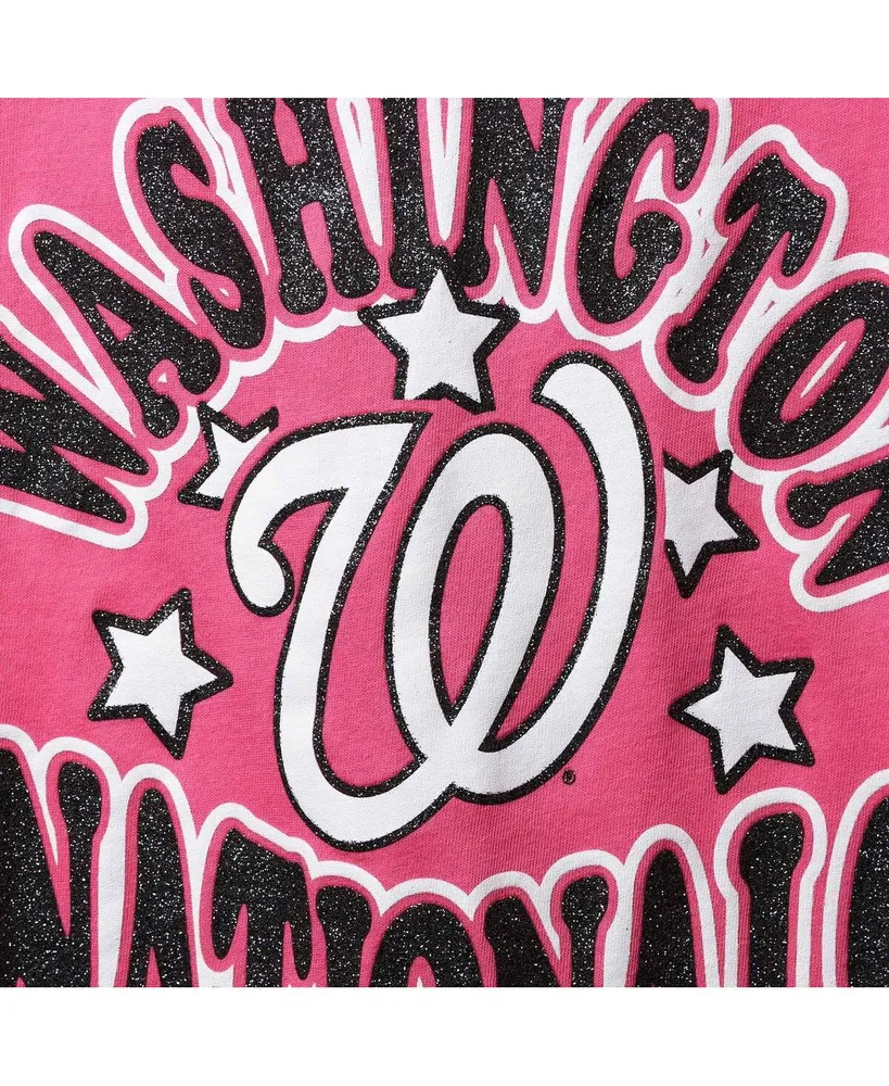 Big Girls New Era Pink Washington Nationals Jersey Stars V-Neck T-shirt
