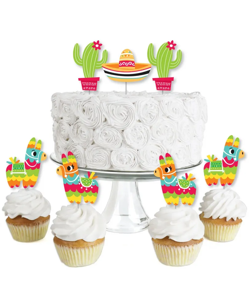 Pinata Party Dessert Cupcake Toppers Colorful Fiesta Clear Treat Picks Set of 24