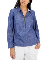 Tommy Hilfiger Women's Half-Zip Roll-Tab Shirt