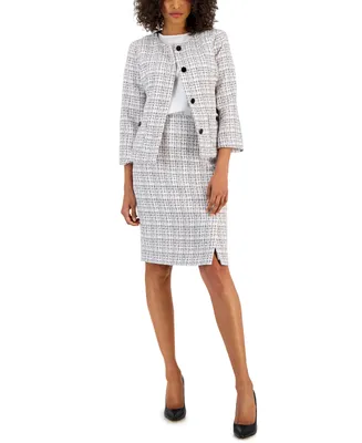 Nipon Boutique Women's Tweed Button-Front Jacket & Pencil Skirt Suit