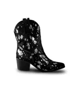 Women's Black Leather Western Boots With Silver Splashes, Calf By Bala Di Gala