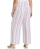 Ella Rafaella Plus Stripe Wide Leg Linen Blend Paper Bag Pants