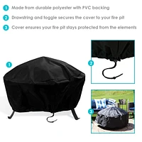 Round Outdoor Fire Pit Cover - Heavy-Duty 300D Polyester and Pvc with Drawstring Closure - Black