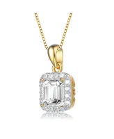 Genevive Sterling Silver White Gold Plating Cubic Zirconia Asscher Cut Drop Pendant