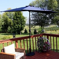 Sunnydaze Decor 9 ft Solar Steel Half Patio Umbrella with Crank - Navy Blue