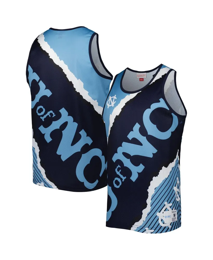 Men's Mitchell & Ness Navy and Carolina Blue North Tar Heels Jumbotron 2.0 Sublimated Tank Top