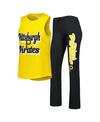 Women's Concepts Sport Heather Black and Gold Pittsburgh Pirates Wordmark Meter Muscle Tank Top Pants Sleep Set