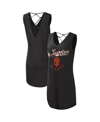 Women's G-iii 4Her by Carl Banks Black San Francisco Giants Game Time Slub Beach V-Neck Cover-Up Dress