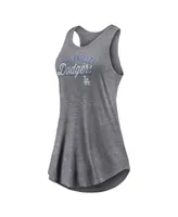 Women's Fanatics Heather Gray Los Angeles Dodgers Simplicity Swing Racerback Scoop Neck Tank Top