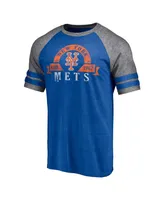 Men's Fanatics Heather Royal New York Mets Utility Two-Stripe Raglan Tri-Blend T-shirt