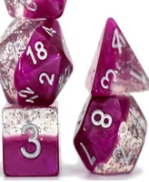 Gatekeeper Games, Halfsies Dice Glitter Edition Wine 7 Piece Rpg Dice Set, Roleplaying, Comes in Plastic Dice Keeper, Wine Fine Silver Glitter, 2 Tone