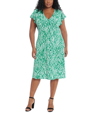 London Times Plus Size Printed Fit & Flare Dress