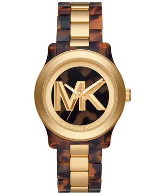 Michael Kors Women's Runway Quartz Three-Hand Brown Acetate and Gold-Tone Stainless Steel Watch 38mm - Two