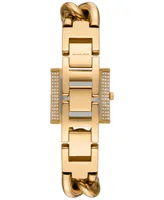 Michael Kors Women's Mk Chain Lock Quartz Three-Hand Gold-Tone Stainless Steel Watch 25mm