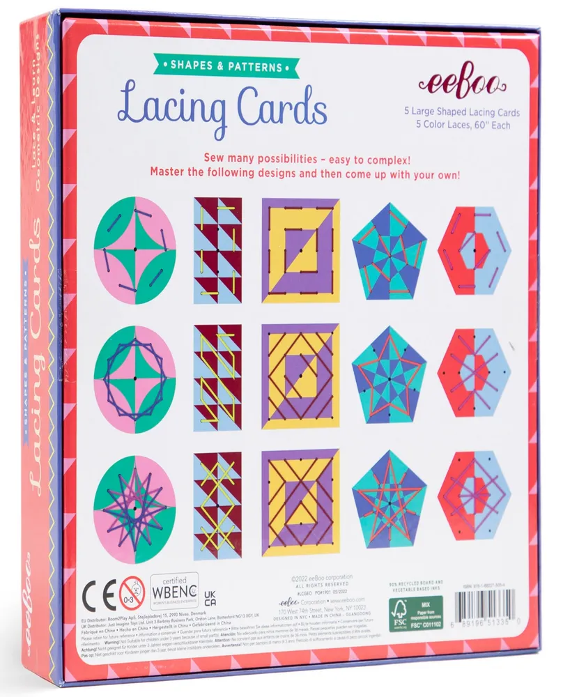 Eeboo Shapes Patterns Lacing Cards, Set of 5