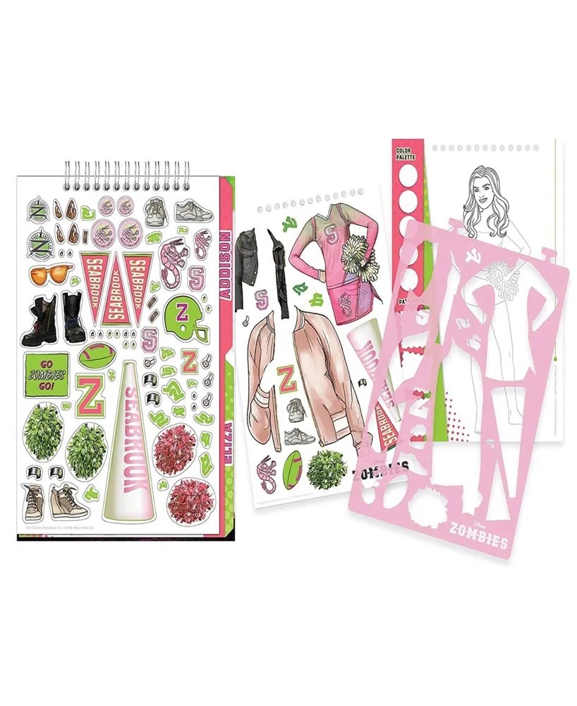 Disney Zombie Fashion Design Sketchbook Make It Real, includes 90 Stickers Stencils, Zoms Vs. Poms, Draw Sketch Create, Fashion Coloring Book, Tweens