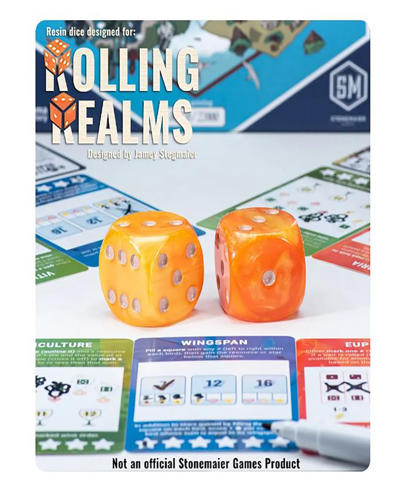 Gatekeeper Games Rolling Realms Premium Dice Set, Pair of 35mm Epic Dice, Jumbo Resin D6S For Use With Stonemaier Games Rolling Realms, Tabletop Rolep