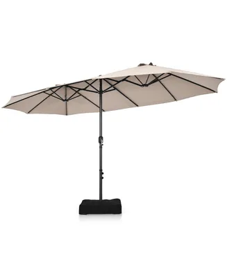 Costway 15FT Double-Sided Twin Patio Umbrella Sun Shade Outdoor Crank Market Base