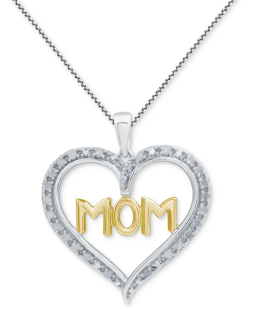 Marsala Diamond Mom Heart 18" Pendant Necklace (1/4 ct. t.w.) in Sterling Silver & 14k Gold-Plate - Sterling Silver  Gold