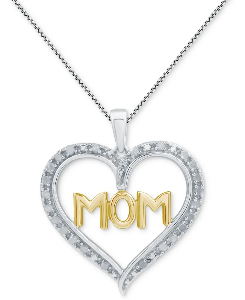 Marsala Diamond Mom Heart 18" Pendant Necklace (1/4 ct. t.w.) in Sterling Silver & 14k Gold-Plate