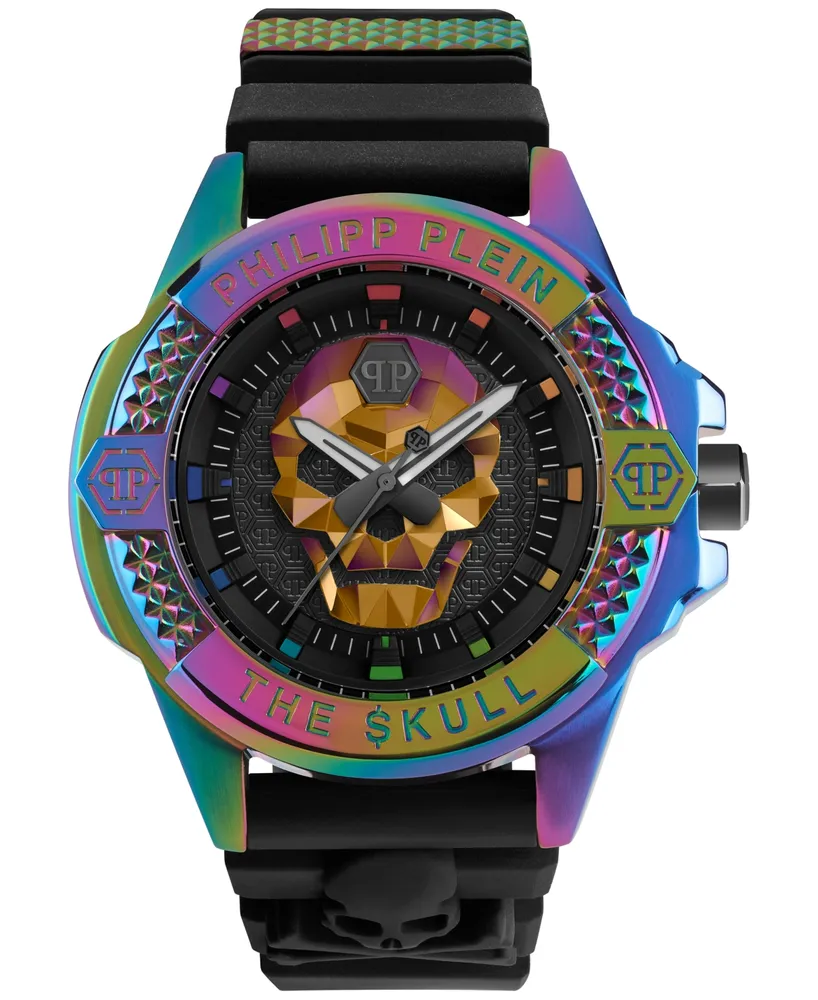 Philipp Plein Men's The $kull Black Silicone Strap Watch 44mm