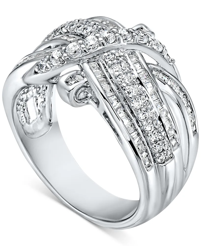 Macy's Diamond Multi-Row Crossover Statement Ring (1 ct. t.w.) in Sterling  Silver - Macy's