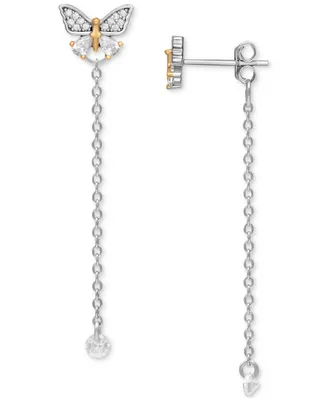 Giani Bernini Cubic Zirconia Butterfly Chain Front & Back Earrings in Sterling Silver & Gold-Plate, Created for Macy's