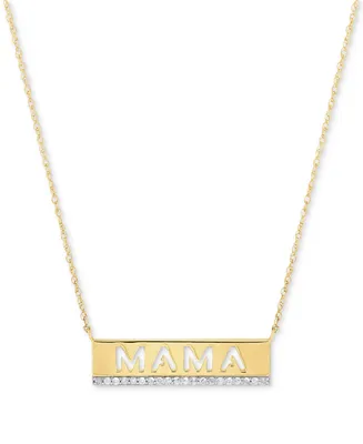 Diamond Mama Cutout Bar 18" Pendant Necklace (1/10 ct. t.w.) in 14K Gold-Plated Sterling Silver - Gold