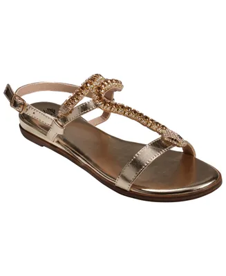 Gc Shoes Women's Lidia Embellished Snake Ornament Flat Sandals