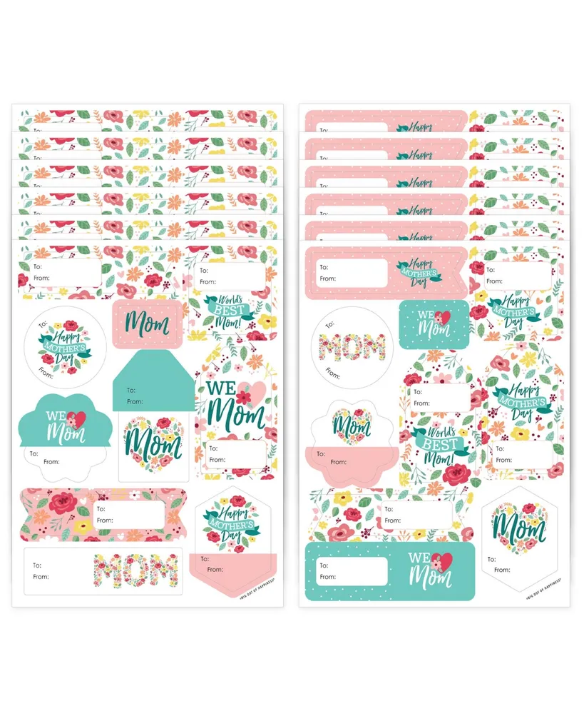 Big Dot of Happiness Colorful Floral Happy Mother's Day - We Love Mom Party  Circle Sticker Labels - 24 Count