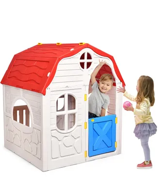 Kids Cottage Playhouse Foldable Plastic Play House Indoor Outdoor Toy Portable