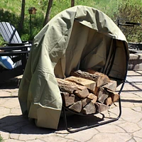 Outdoor Firewood Log Rack Hoop and Cover Set - Powder-Coated Steel Round Firewood Rack and Pvc Cover - Khaki - 40-Inch