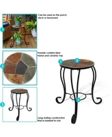 Sunnydaze Decor 12.75 in Mosaic Slate Tile Round Patio Side Table Plant Stand
