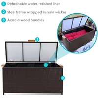 75 Gallon Indoor/Outdoor Acacia Wood and Resin Wicker Storage Deck Box with Hinged Lid