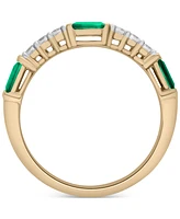 Lab-Grown Emerald (1/3 ct. t.w.) & Lab-Grown White Sapphire (1/5 ct. t.w.) Stack Ring in 14k Gold-Plated Sterling Silver