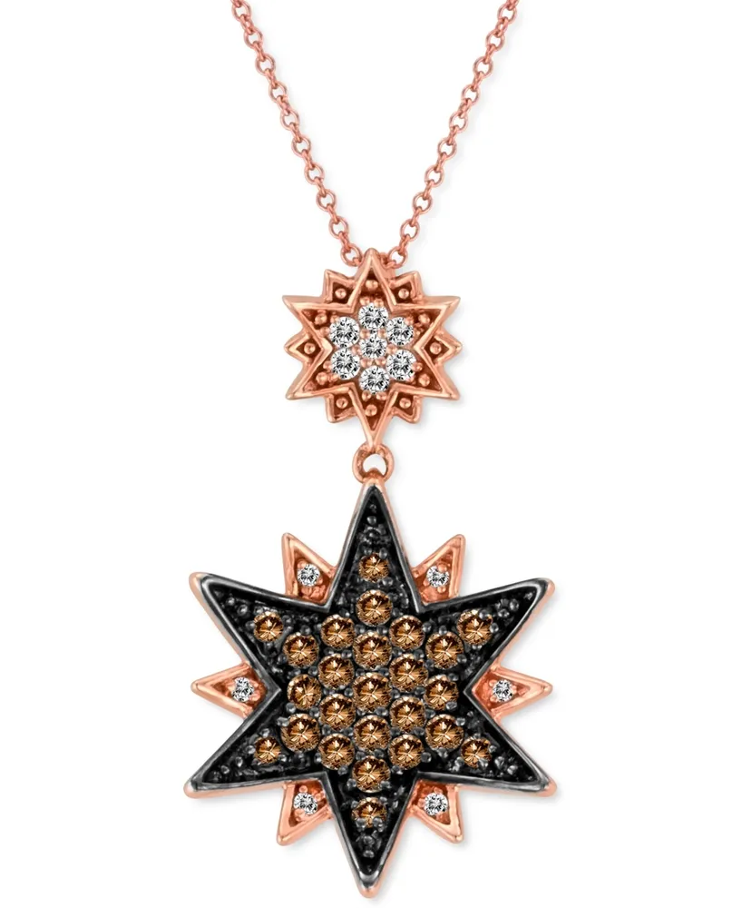 Le Vian Chocolate Diamond (5/8 ct. t.w.) & Vanilla Diamond (1/6 ct. t.w.) Double Star 18" Pendant Necklace in 14k Rose Gold