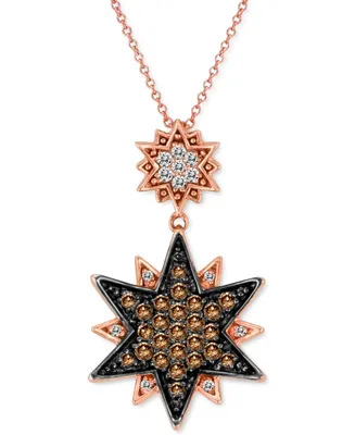 Le Vian Chocolate Diamond (5/8 ct. t.w.) & Vanilla Diamond (1/6 ct. t.w.) Double Star 18" Pendant Necklace in 14k Rose Gold