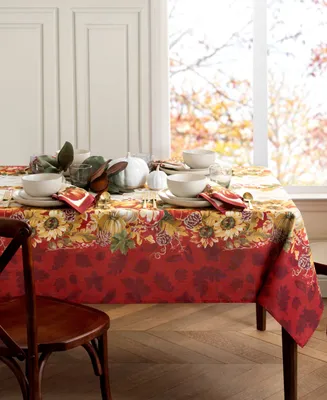 Elrene Swaying Leaves Bordered Fall Tablecloth, 52"x52"