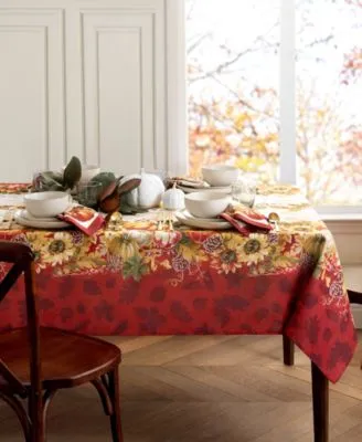 Elrene Swaying Leaves Double Border Tablecloth Collection